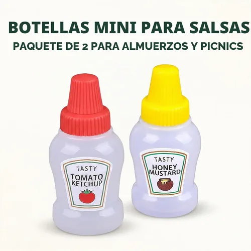 Vista 2 de 4 pares de mini botellas de ketchup para accesorios de caja Bento, 0.8 onzas líquidas, botellas vacías de salsa de tomate japonesa para aderezo