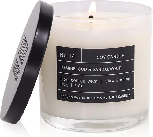Vista 11 de Lulu Candles After Dark - Teca Caoba Vela Perfumada de Soja de Lujo en Frasco Vertida a Mano en los EE.UU. Altamente Perfumada y Duradera