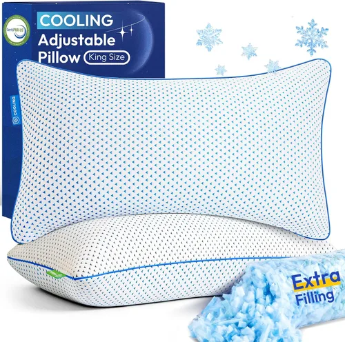 Vista 11 de Almohadas ajustables de espuma viscoelástica triturada, tamaño Queen, 1 Blanco
