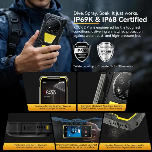 Vista 6 de Blackview Rock 2 Pro 5G Teléfono resistente Android 16, 15000mAh/33W Dual 400LM luz de camping, 32GB+256GB/2TB Smartphone resistente desbloqueado