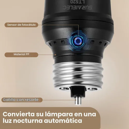 Vista 3 de SURAIELEC Portalámpara con Sensor de Luz, Portalámpara Automática del Atardecer al Amanecer con Rotación del Sensor de 360°, Adaptador de Base