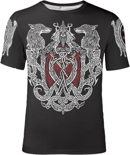 Vista 9 de GLUDEAR Camiseta Vikings para hombre, novedad con estampado 3D de mitología nórdica Aurora Galaxy Life Tree