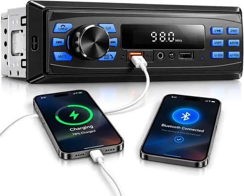 Vista 6 de CAMECHO Radio de coche Bluetooth Single DIN Audio estéreo para automóvil, audio para automóvil con manos libres Bluetooth, FM/ MP3/U disco/AUX/carga