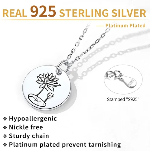 Vista 5 de ChicSilver Collar de plata de ley 925 con colgante de moneda de disco floral grabado, plata y oro (con caja de regalo)