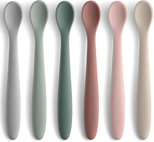 Vista 8 de 6 piezas de cucharas de silicona para alimentación de bebé, primera etapa con punta suave fácil para las encías, cuchara de entrenamiento