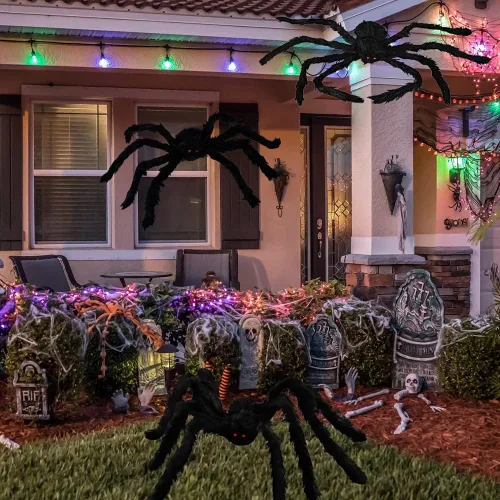 Vista 6 de WODMAZ Paquete de 6 decoraciones de araña de Halloween para exteriores, decoraciones de araña grande peluda aterradora con diferentes tamaños
