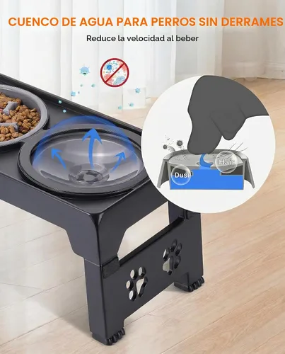 Vista 8 de LALOBLUE Cuencos elevados para perros, cuencos elevados de alimentación lenta para perros con tazón de agua antiderrames, el soporte para cuenco