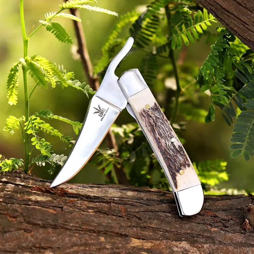 Vista 12 de Hawkbill, navaja plegable de bolsillo con hoja de acero curva, herramientas para electricistas, mango G10 negro y verde.