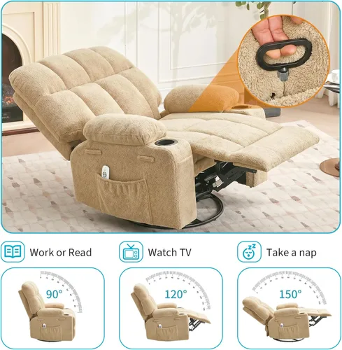 Vista 4 de IDEALHOUSE Silla reclinable mecedora de gran tamaño con calor y masaje Caqui