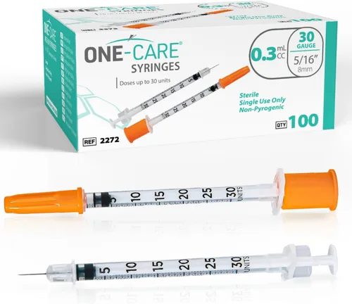 Vista 5 de Jeringa ONE-CARE de 0.0 fl oz/cc, 30G x 5/16" (8mm), tapa naranja, 100 piezas/caja Fine Tip, Home & Lab Use, Clear Barrel, Bold Scale, Smooth