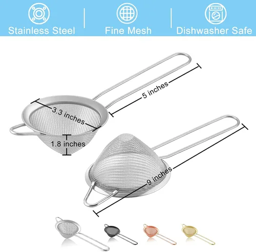Vista 2 de TeamFar Colador de malla fina, colador de té de acero inoxidable de 3.3 pulgadas, colador de barra pequeña cónica de malla para cóctel, jugo