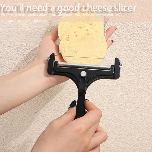 Vista 5 de Cortador de queso ajustable con 4 cables de repuesto adicionales, cortador de queso de aluminio resistente, fácil de reemplazar, rebanador de queso