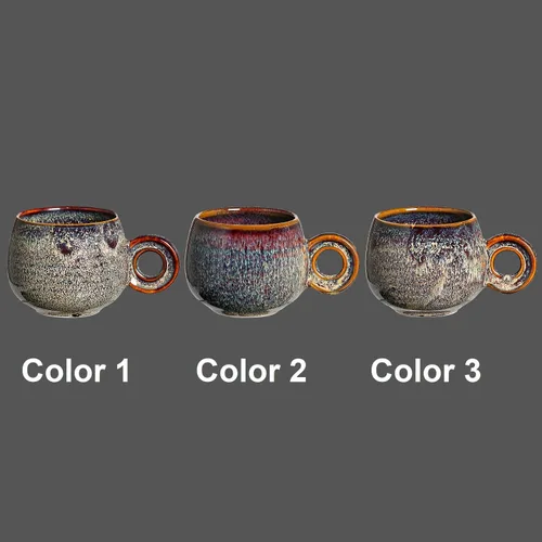 Vista 8 de Fambe - Juego de 4 tazas de café de cerámica para café de 3 onzas, mini tazas de café de porcelana, juego de tazas pequeñas de cerámica hechas por