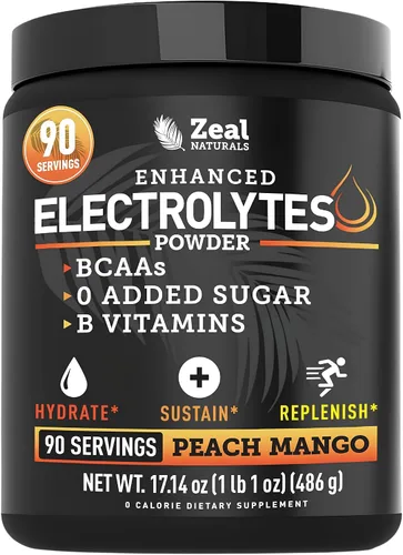 Vista 10 de Zeal Naturals Bebida de recuperación de electrolitos en polvo (90 porciones Cereza negra) con 0 azúcar+BCAA +Vitaminas B Suplemento