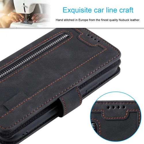Vista 6 de UEEBAI Funda tipo cartera para iPhone 11 de 6.1 pulgadas, 9 ranuras para tarjetas retro con bolsillo con cremallera, cierre magnético, función atril