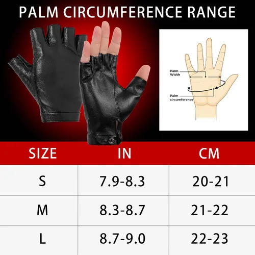 Vista 2 de OurHonor Guantes negros sin dedos para hombres y mujeres, guantes de cuero sintético de Halloween, medio dedo, para conducción, disfraz deportivo