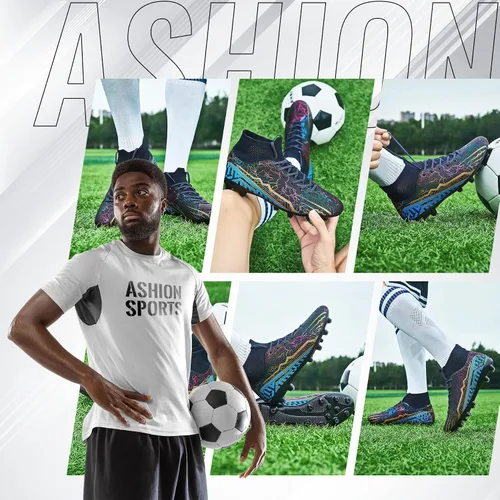 Vista 7 de ASHION Men's Soccer Cleats Big Boy's Professional Football Cleats Anti-Skid FG Womens Athletic Outdoor Football Shoes