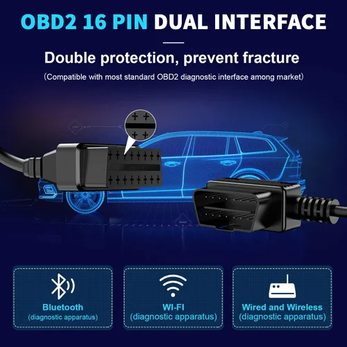 Vista 8 de Foxwell NT726 OBD2 escáner y OBDII 16 Pin extensión de diagnóstico Convertir cable, todo el sistema lector de código herramienta de diagnóstico