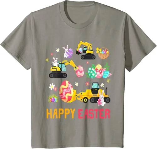 Vista 20 de Kids Happy Easter Construction Crane Truck Boys Toddler T-Shirt Negro