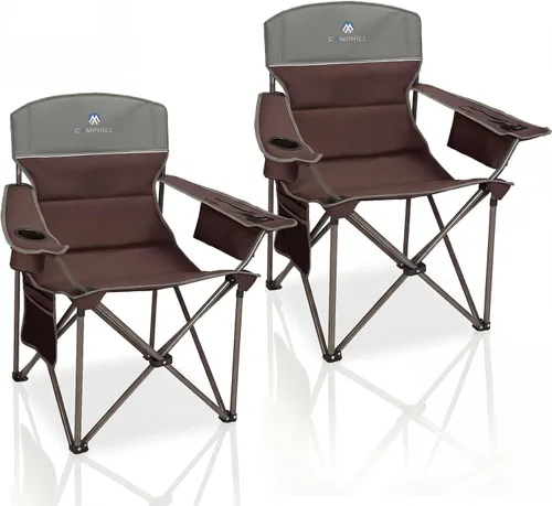 Vista 10 de Paquete de 2 sillas plegables para campamento: silla acolchada de gran tamaño para adultos, plegable para exteriores, campamento, pesca y jardín