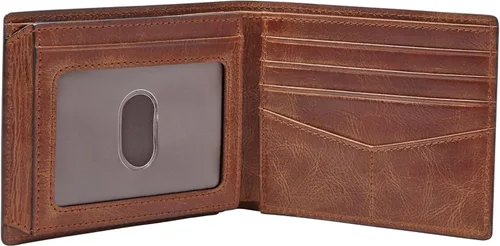 Vista 22 de Fossil Derrick - Cartera plegable de piel con bloqueo RFID y ventana de identificación abatible para hombre