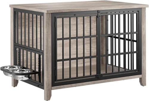 Vista 12 de Lulive Muebles de jaula para perros, 31.5 pulgadas de largo x 22.5 pulgadas de ancho x 25.6 pulgadas de alto, marrón