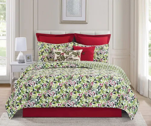 Vista 2 de C&F Home Tyson Pines - Juego de edredón reversible botánico de algodón de 3 piezas, lavable a máquina, color verde