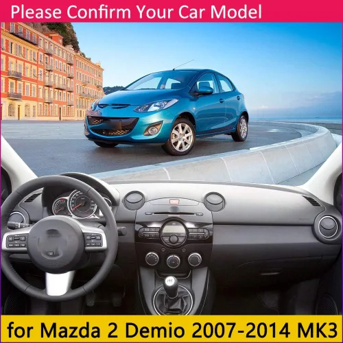 Vista 2 de Cubierta del salpicadero del automóvil para conducción a la izquierda, Mazda 2 Demio 2007-2014, alfombra DE 2007-2014, alfombrilla para parasol