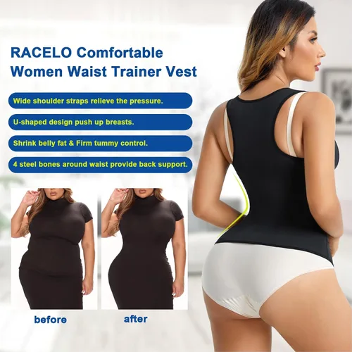Vista 2 de RACELO Chaleco de entrenamiento de cintura para mujer, faja moldeadora con control de abdomen, faja moldeadora de cuerpo, corsé debajo del busto