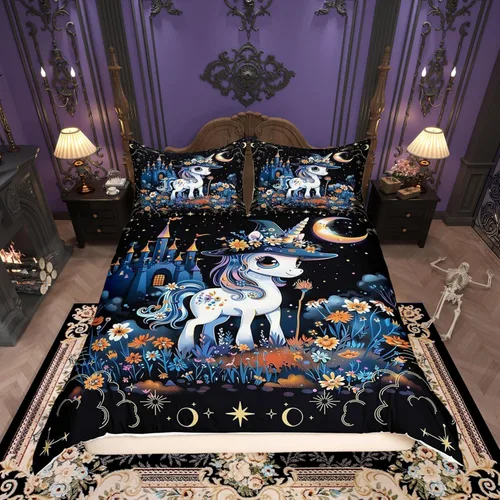 Vista 9 de Juego de ropa de cama de animales de gato misterioso, bohemio, exótico, tribal, abstracto, arte abstracto, juego de funda de edredón para decoración