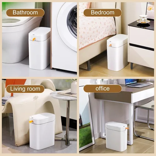 Vista 5 de MOPALL Cubo de basura con sensor de movimiento de 3.5 galones con tapa, cubo de basura automático delgado sin contacto, papelera que ahorra espacio