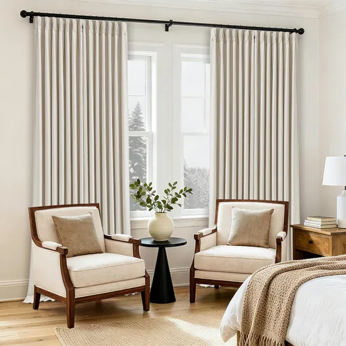 Vista 135 de Juego de 2 paneles de cortinas plisadas negras de 80 pulgadas para sala de estar, cortinas plisadas de lino con forro de 80 pulgadas de largo, 100%