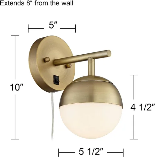 Vista 4 de 360 Lighting Luna - Juego de 2 lámparas de pared modernas de mediados de siglo con enchufes inteligentes de latón enchufable de 5 1/2 pulgadas