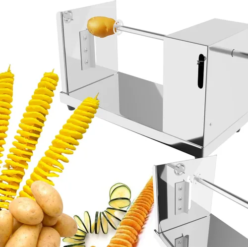 Vista 5 de Cortador de papas en espiral, cortador de papas fritas, cortador manual de papas rizadas de acero inoxidable, papas fritas rizadas, pepinos