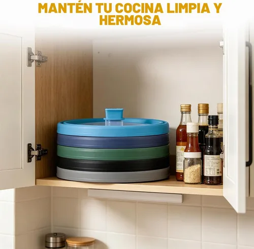 Vista 6 de Cubierta alta para salpicaduras de microondas, tapa protectora de vidrio de 5.8 pulgadas de altura con silicona plegable para plato de olla de Negro