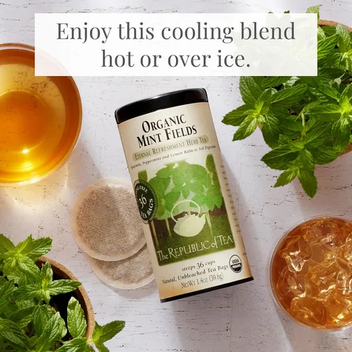Vista 4 de The Republic of Tea Bolsas de té de hierbas Organic Mint Fields, sin cafeína, 36 porciones