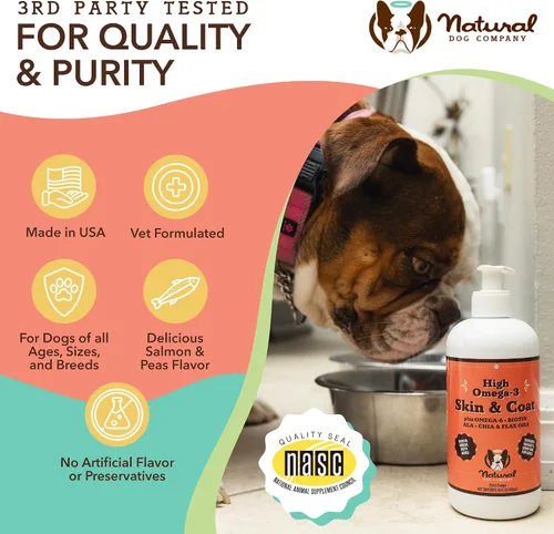 Vista 9 de Natural Dog Company Paquete para Articulaciones, Piel y Pelaje Saludables para Perros, Incluye (1) Botella de Aceite para Piel y Pelaje Natural Dog