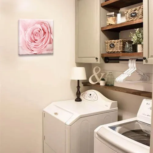 Vista 4 de Lienzo de primer plano con rosas rosadas, arte de pared rosa rubor, decoración de baño, luz estética, decoración de dormitorio, obras de arte