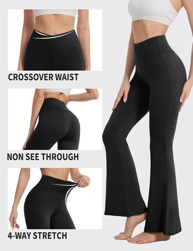 Vista 9 de ZOOSIXX Pantalones de yoga acampanados para mujer, leggings cruzados suaves con corte de bota