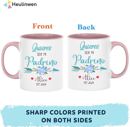 Vista 5 de Padrinos De Bautizo Propuesta Set 2 Tazas Café 11Oz, Quieres Ser Mis Padrinos De Bautizo, Quieres Ser Mi Madrina est 2024, Recuerdos De Bautizo Para