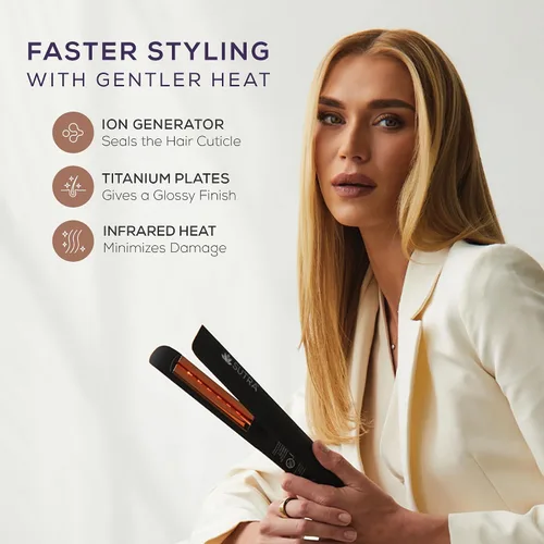 Vista 5 de Sutra Plancha plana profesional IR2 – Plancha de pelo infrarroja iónica con temperatura ajustable, apagado automático y cable giratorio – Plancha