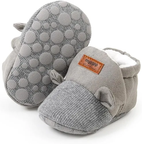 Vista 3 de Ohwawadi - Calcetines de forro polar para bebé o niña, suaves y calientes, botas o zapatos para bebés recién nacidos, con estilos de dibujos