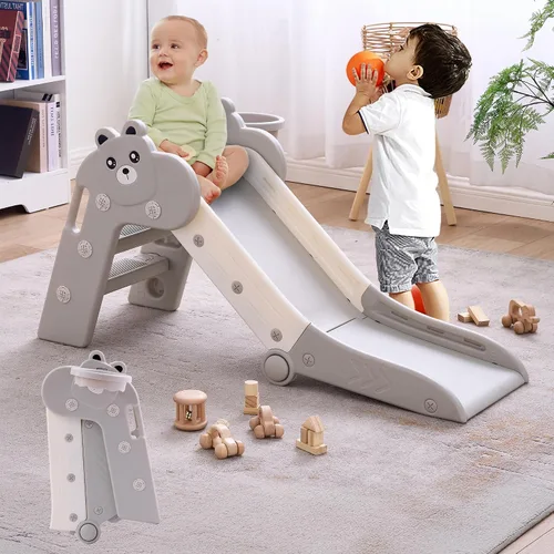 Vista 8 de DOREROOM Toboganes de interior para niños pequeños, plegables de plástico con aro de baloncesto y pelota