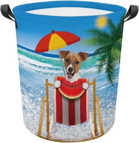 Vista 10 de Cesta plegable con estampado de perro, lindo Cavalier King Charles Spaniel Sandía con asa, caja de juguetes, bolsa de almacenamiento