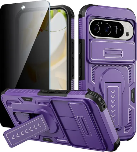 Vista 9 de Lanhiem Funda para Google Pixel 11 Pro XL / 10 Pro XL con protector de pantalla de privacidad, cubierta deslizante para cámara deslizante, cubierta