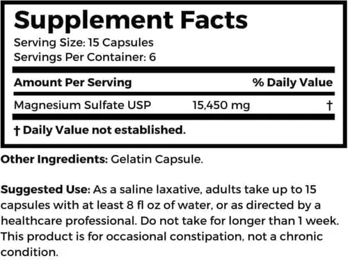 Vista 2 de Dr Clark Store Sulfato de magnesio USP (sal de Epsom) 1030 mg, 100 cápsulas de gelatina para apoyo digestivo diario, alivio ocasional