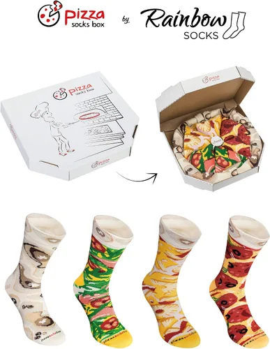Vista 2 de PIZZA CALCETINES BOX 4 pares MIX Hawaii Italian Pepperoni Calcetines de algodón hechos en la UE