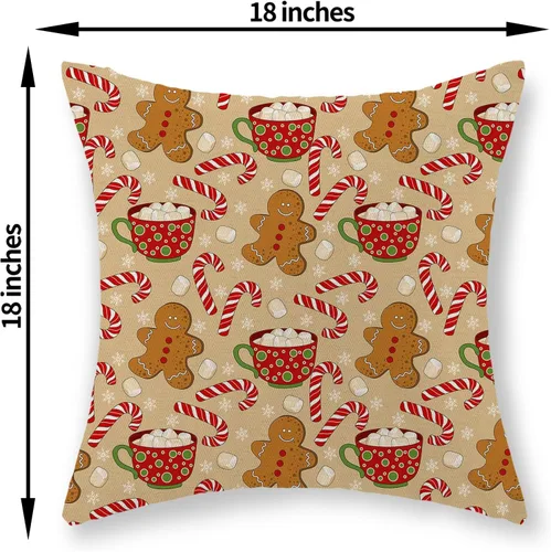 Vista 2 de Juego de 2 fundas de almohada navideñas de 18 x 18 pulgadas, con bastón de caramelo de hombre de jengibre, decoración de invierno, decoración
