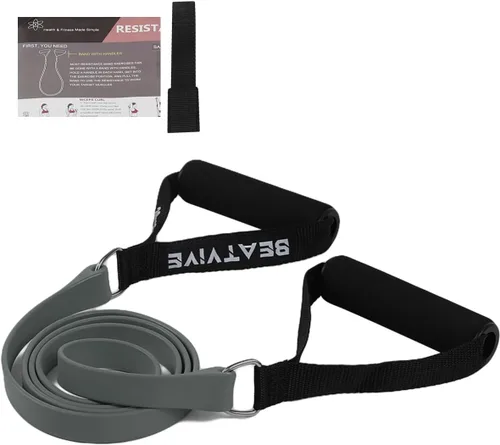 Vista 9 de Bandas de ejercicio con asas, bandas de resistencia con asas, ideales para terapia física, entrenamiento de fuerza, tonificación muscular - Incluye
