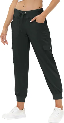 Vista 3 de MoFiz Pantalones cargo para mujer, ligeros, con cintura elástica, pantalones deportivos para senderismo al aire libre, pantalones deportivos casuales